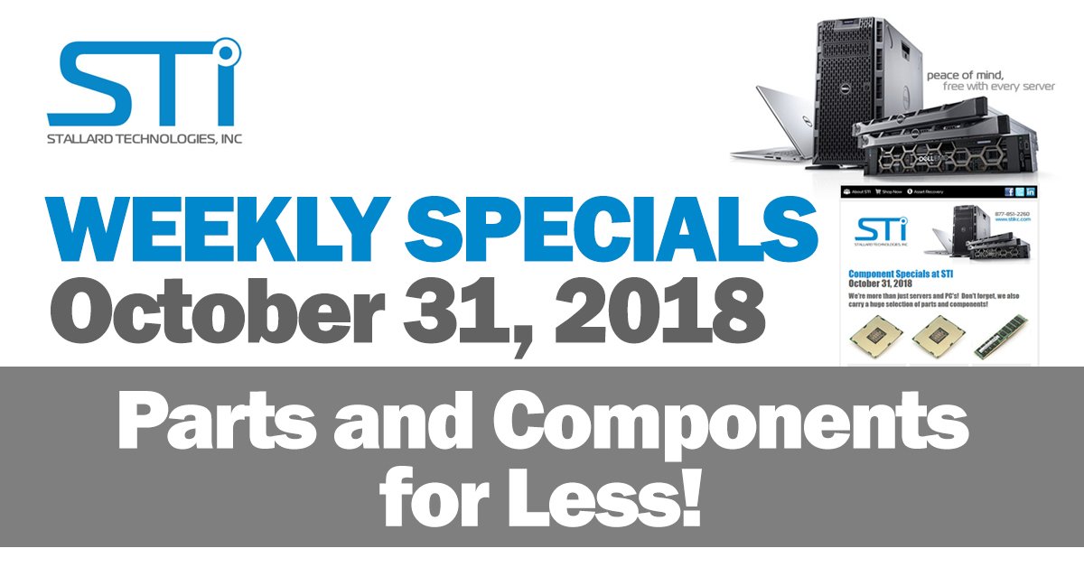 STI_KC's tweet photo. At STI, we carry a huge selection of parts and components and this week, we're featuring 9 specially-priced items that are sure to go quick! https://t.co/CA2V9QXVRC #stikc #dellcomputers #discount #components https://t.co/PFwcft1P6n