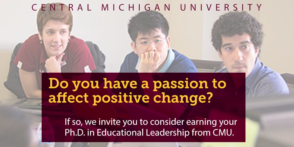 Interested in exploring a Ph.D. in Educational Leadership from <a href="/CMUEHS/">CMU EHS</a>? Join us <a href="/CMUEDL/">CMU Ed Leadership</a> for an informational webinar Monday 11/5 from 8-9 pm ET to find out more cmich.edu/colleges/ehs/p… #leadership