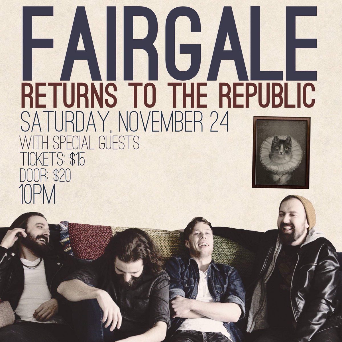 Back at the Republic on November 24.  A home coming of sorts.  Gonna be 🔥