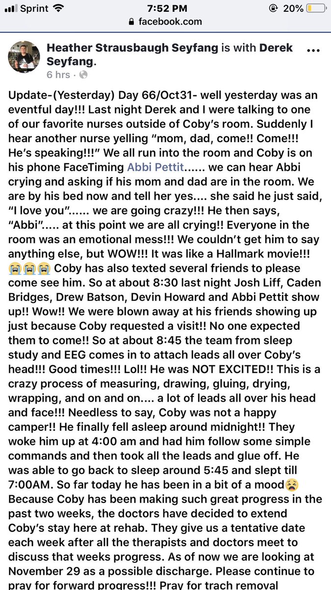cassidy_lovett4's tweet photo. For all the teams who came together at the end of every game to pray for coby, to all the fans at the football game that prayed for coby, and to just anyone that prayed for coby— this is what your prayers have done. Keep them coming 💙 
#CobyStrong https://t.co/QULdTzRSF0