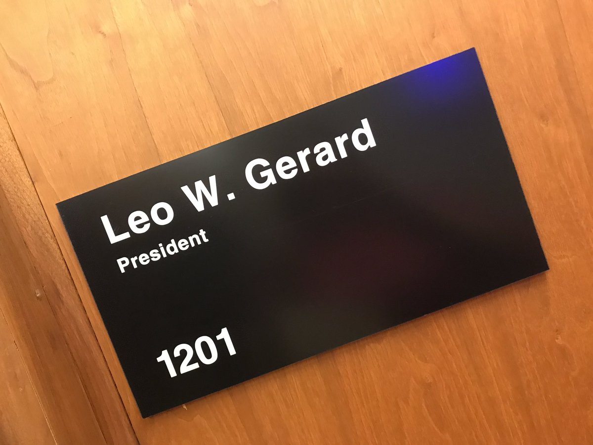 Learn21Tech's tweet photo. Amazing visit to @steelworkers today to visit seniors Greg (IT) and DeMarkus (New Media) and their internship mentors. We also got to visit the President/CEO Leo Gerard; opened his office, gave advice and invited them to a rally! #HumanCapital @NazPrep_Intern #RemakeLearning https://t.co/ufks6v90De