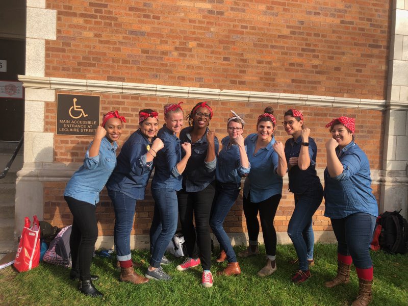 Miss_CPierce's tweet photo. Just the hard working Union teachers at Lewis reminding you that We Can Do It ladies!! Go vote @CTULocal1 @KarenLewisCTU https://t.co/N0D5WdGLFf