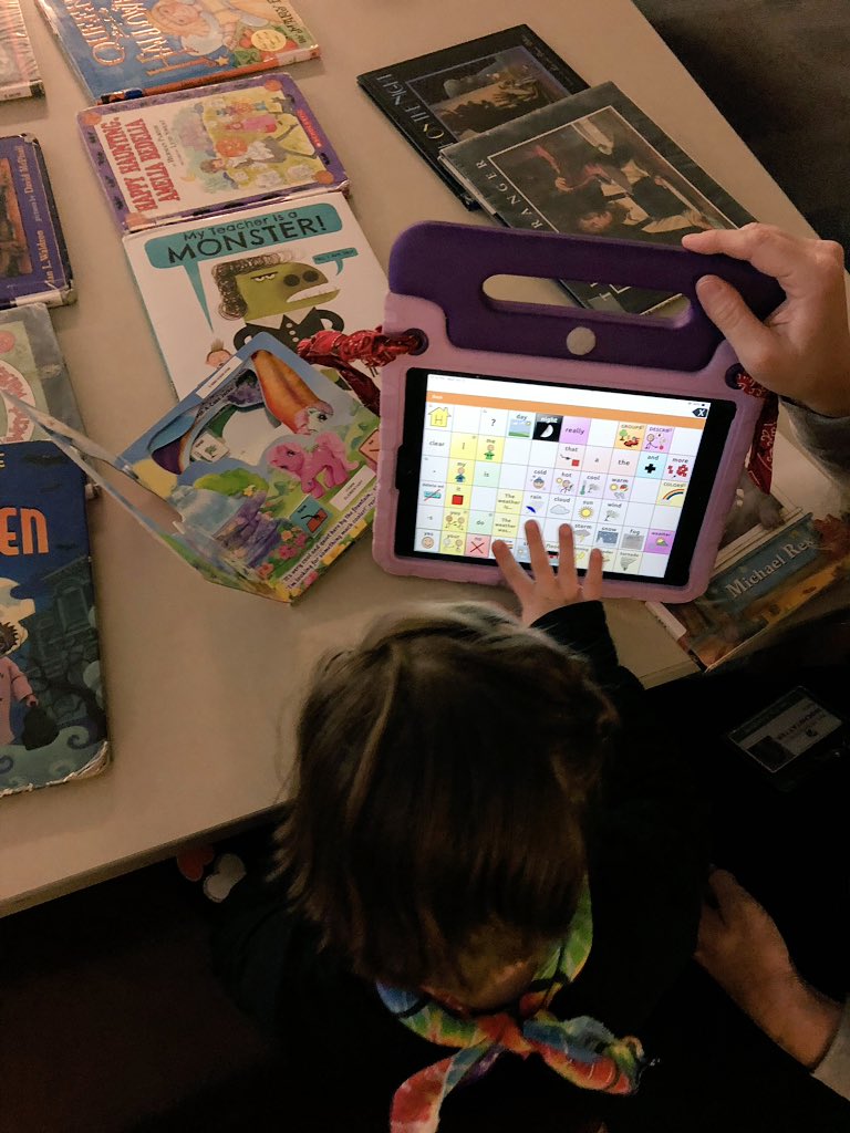 OurLoudLibrary's tweet image. Today we rolled out our adapted books. Students are able to see the words from their devices on books they can check out! #librarylife #librariesforeveryone #access