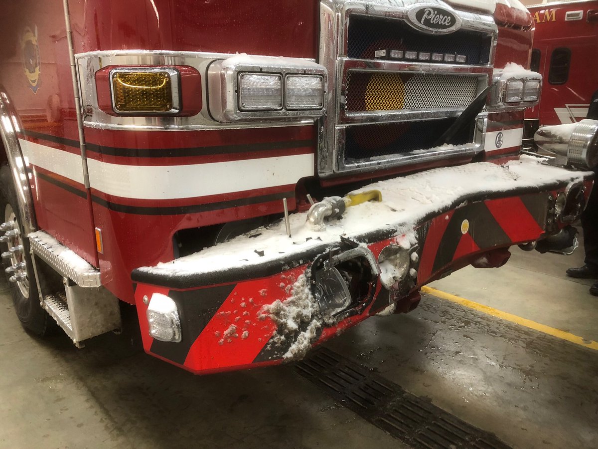 NETellerFirePIO's tweet image. NETCFPD Engine 1 was damaged last night while protecting the scene of an accident involving a CDOT plow.  Fortunately, none of our first responders were injured.  Please slow down when roads become slick.  #EveryoneGoesHome