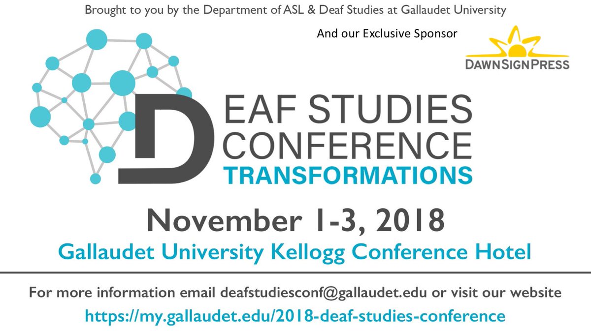 GallaudetU's tweet photo. #GallaudetU hosts the Deaf Studies Conference: Transformations tomorrow, November 1-3. This three-day, international event will have keynote speakers from researchers and professors from Belgium, Japan, and Scotland. ✨
For more conference details: https://t.co/ILJOktQlGv https://t.co/kRcujIz9W5