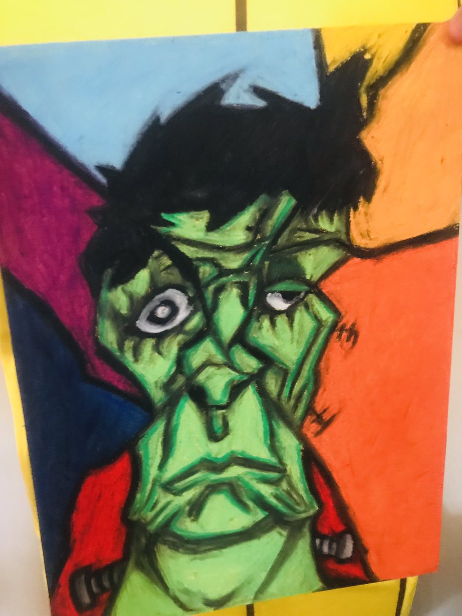 LTouch_10's tweet photo. Oil pastel Picasso inspired Frankensteins (and some out of the box designs) for Halloween in Art 1 today! @PISDReynolds #WeAreReynolds https://t.co/2TudWDj6Ay