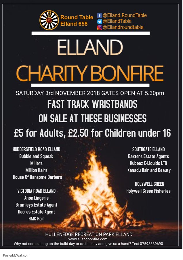 Last few days to buy your fast track tickets to Elland round table bonfire .we have tickets available at @HxVisitorCentre

We have a Halifax outlet at 
Halifax visitor centre
