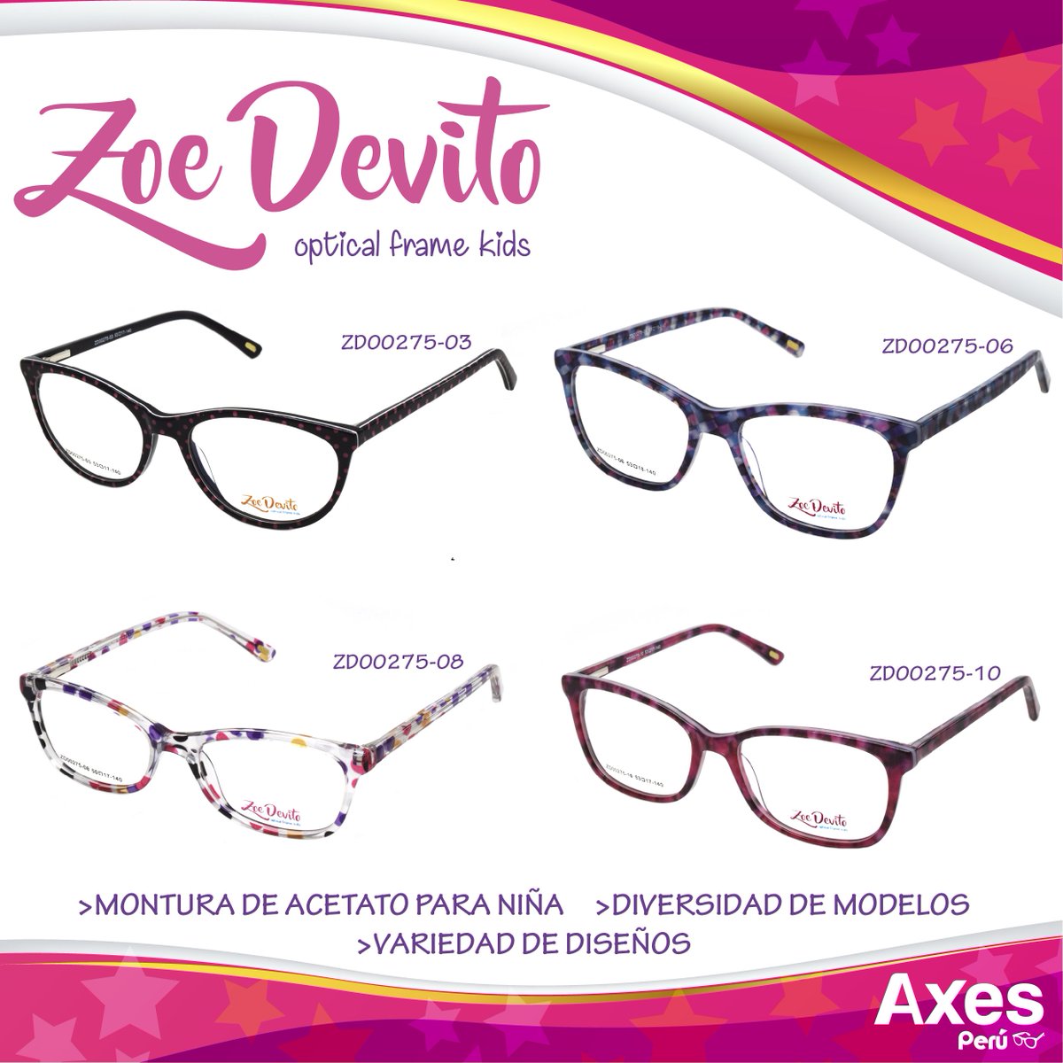 Axes Perú on Twitter: "En #AxesPerú tenemos monturas para niña de la marca #ZoeDevito con marcos resistentes y con para las princesas de casa. 👓👧👓👧👓👧👓 ▻Visita nuestro Catálogo Virtual en
