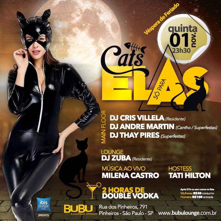 djcrisvillela's tweet photo. Bubu Só Para Elas / 01.11 / Véspera de Feriado/ Edição Cats 🍸 2 HORAS DE DOUBLE VODKA 👩🏼💻 VIP (mulheres): É só me mandar os nomes completos por Whats (11)9.6646-0519 #elas #bubusoparaelas #bubulounge #vesperadeferiado #mulheresnapista #goodvibes #festaparameninas #djsgirls https://t.co/M7DyNuMUct