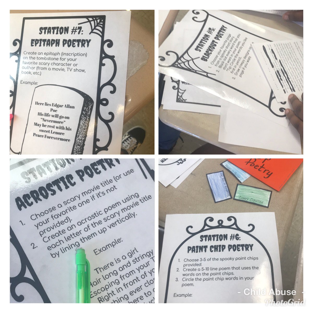 GladysJohnson03's tweet photo. The Eng III Ss and @TheAwesomeMsH created some ghoulishly impressive poems today. And their novel work was awesome as well.@WestoverHS #transformativeEDU #Spooktacular https://t.co/nCVDgRRCA3