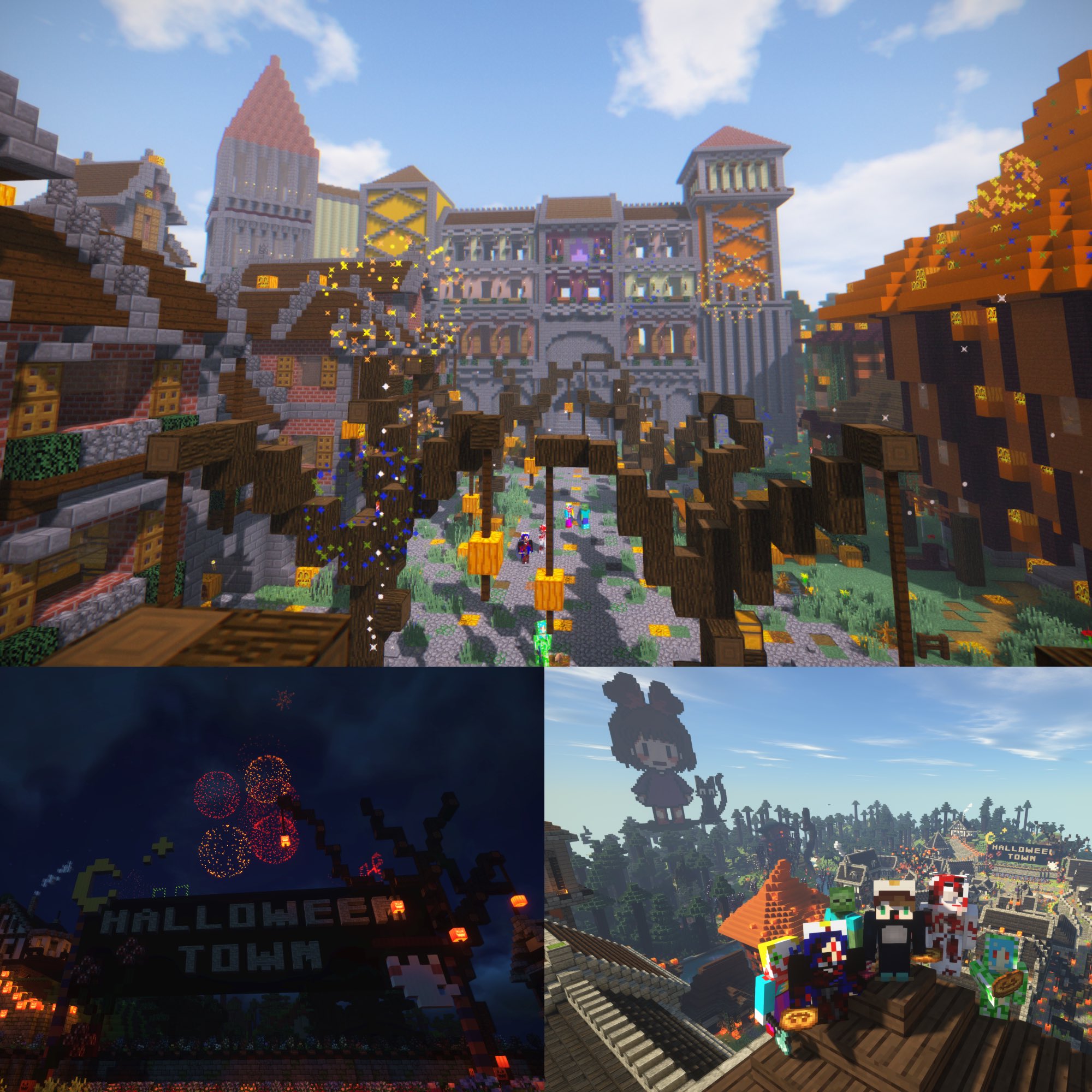 ジフテロ マイクラハロウィン建築 ハロウィンタウンをつくりました ㅂ و サバイバル一週間クオリティはこちらです ジフ鯖参加メンバーの皆様 本当にお疲れ様でした W ﾍﾟｺﾘ ジフ鯖 マインクラフト マイクラ建築