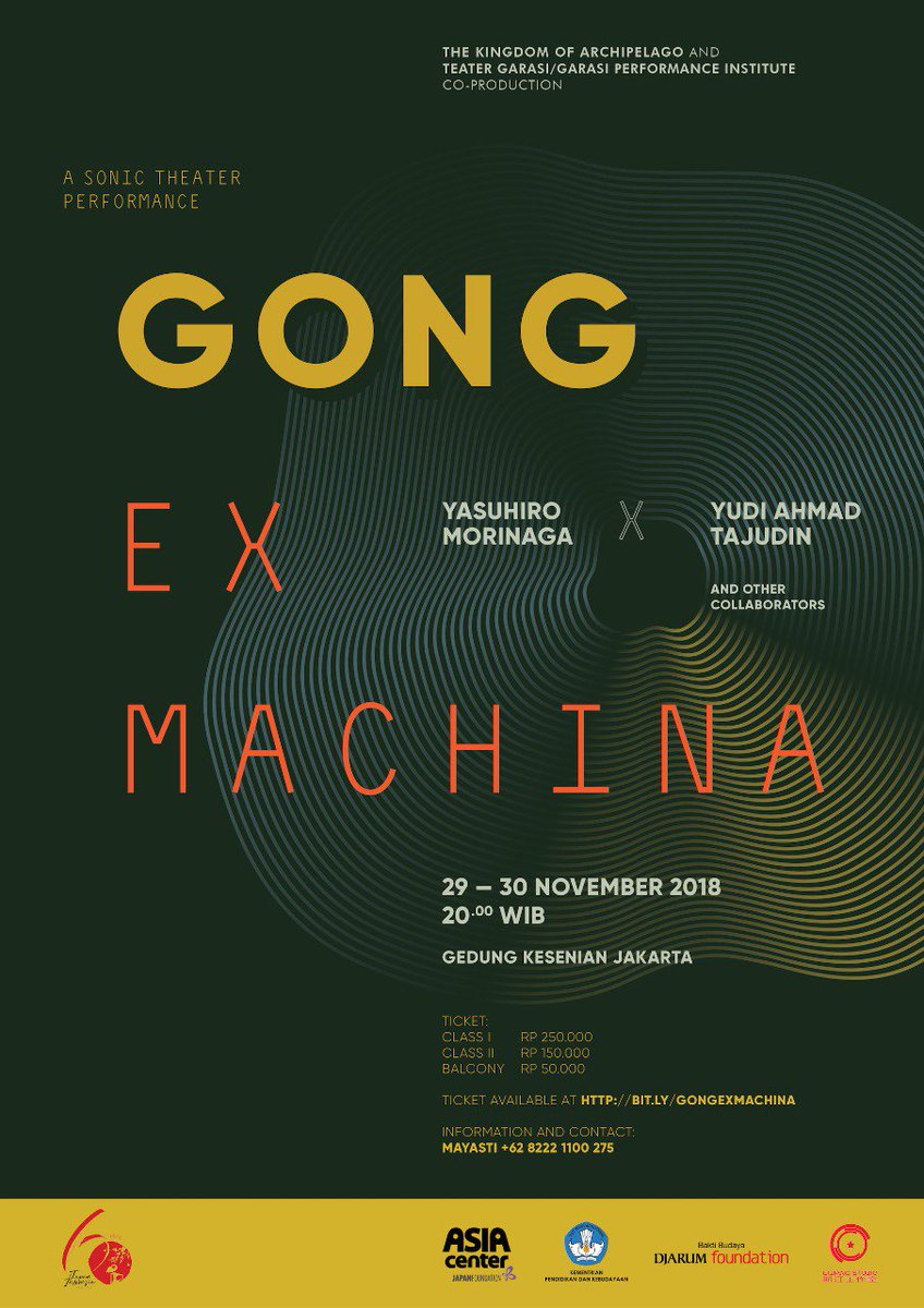 Sahabat Garasi,

Hari ini kita berkenalan dengan seniman kolaborator pertunjukan Gong Ex Machina yang akan digelar 29 dan 30 November 2018 di GKJ.

#GongExMachina
#SonicTheater
#Performance
#Soundscape
#3DImmersiveSound