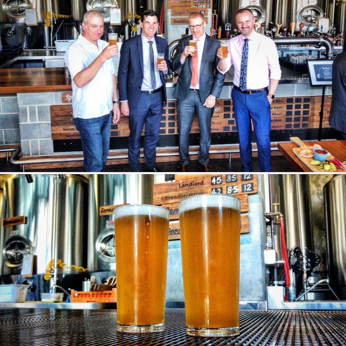 ACT Chief Minister Andrew Barr &amp; Wellington Mayor Justin Lester have launched "Ale of Two Cities" - a pale ale collab by BentSpoke in Canberra and Fork &amp; Brewer in Wellington, and featuring NZ &amp; Aussie hops: Kohatu, Motueka, Rakau, Galaxy, Enigma. IBU 42, ABV 4.7%.