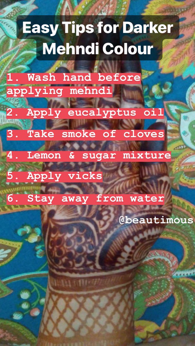 Beautimous0's tweet photo. Easy tips for darken mehndi Colour 
_______________________________________
#homeremedies #vicks #steam #clove #mehndi #festival #beatyfullgirl #hand #karwachauth #blogger #darkcolors #love #husband #boyfriend #lover #girlfriend #wish https://t.co/xfyzXxfSTb