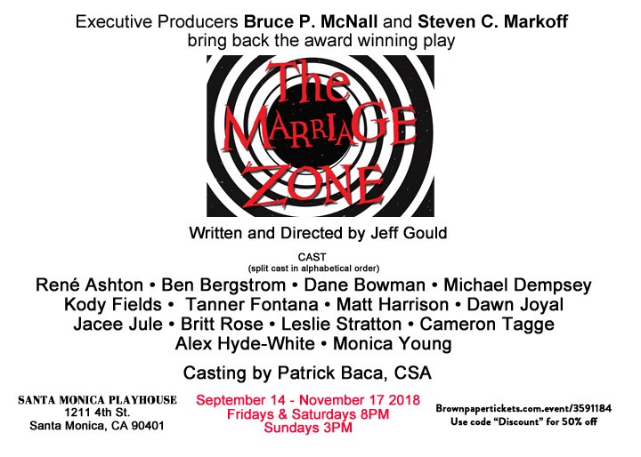 MarriageZoneLA's tweet photo. Join us in The Marriage Zone this weekend...
"An intriguing conceit handled brilliantly by author and director Jeff Gould!" 
~Morna Murphy Martell, #TheatreSpokenHere
@latimesent @LAWeekly @LAist @BroadwayWorldLA https://t.co/koOJ3UkHzP https://t.co/yr8J3Mor5R