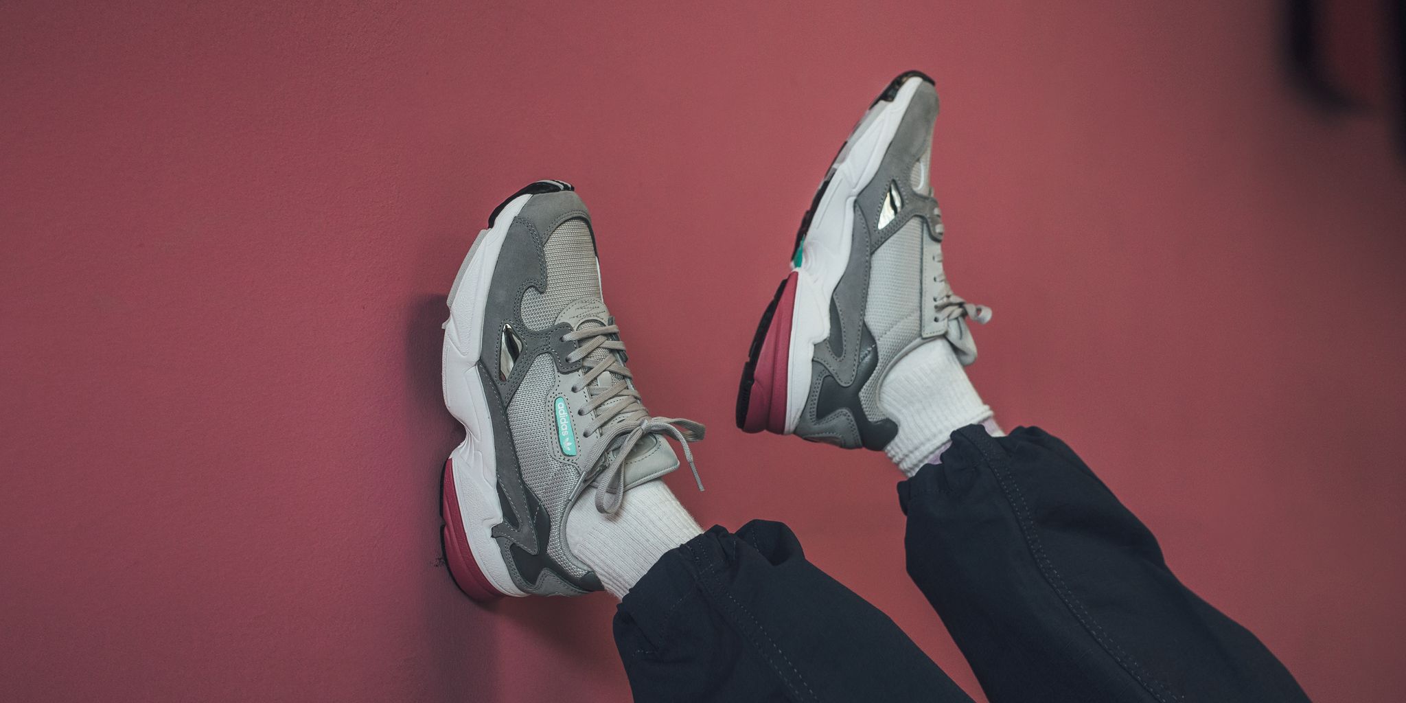 adidas falcon trainers grey two trace maroon