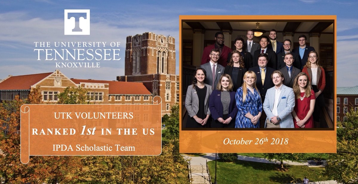 utkdebate's tweet photo. OUTSTANDING NEWS!! UTK Debate ranks 1st in the nation as of October 26. We are extremely proud of each and every member that has competed with us this year. Their continued dedication and willingness to win pushed us to the top! 
#VolsDebate #UTKDebate #GoVols #GBO #Debate #First https://t.co/c14lAE3h95