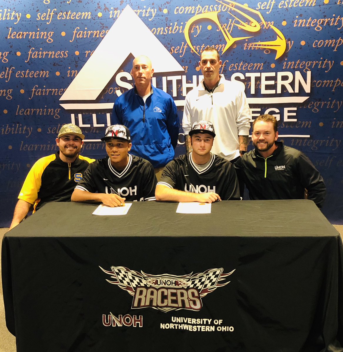 UNORacers's tweet photo. Long day, but a great day for our baseball program.  Signed three transfers, and received verbal commits from two more. 
#RacersRise https://t.co/IJPlS2FiES