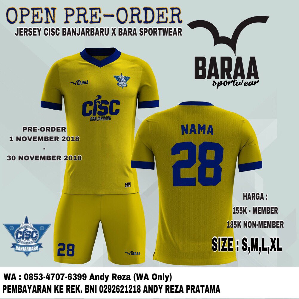 🥁🥁📣📣
Open Pre-Order 
Ekslusif Official Jersey CISC BANJARBARU X <a href="/baraa/">baraa</a>.sportwear pre-order 📆 1 NOV - 30 NOV 2018
⏩Bebas Nama &amp; Nomor Punggung
💰 Price ▶ Member 155K
▶ Non Member 185K
📱WA Only
✒ Andy Reza - 085347076399
Cek IG : @ciscbanjarbaru_
#ChelseaIndo #KTBFFH