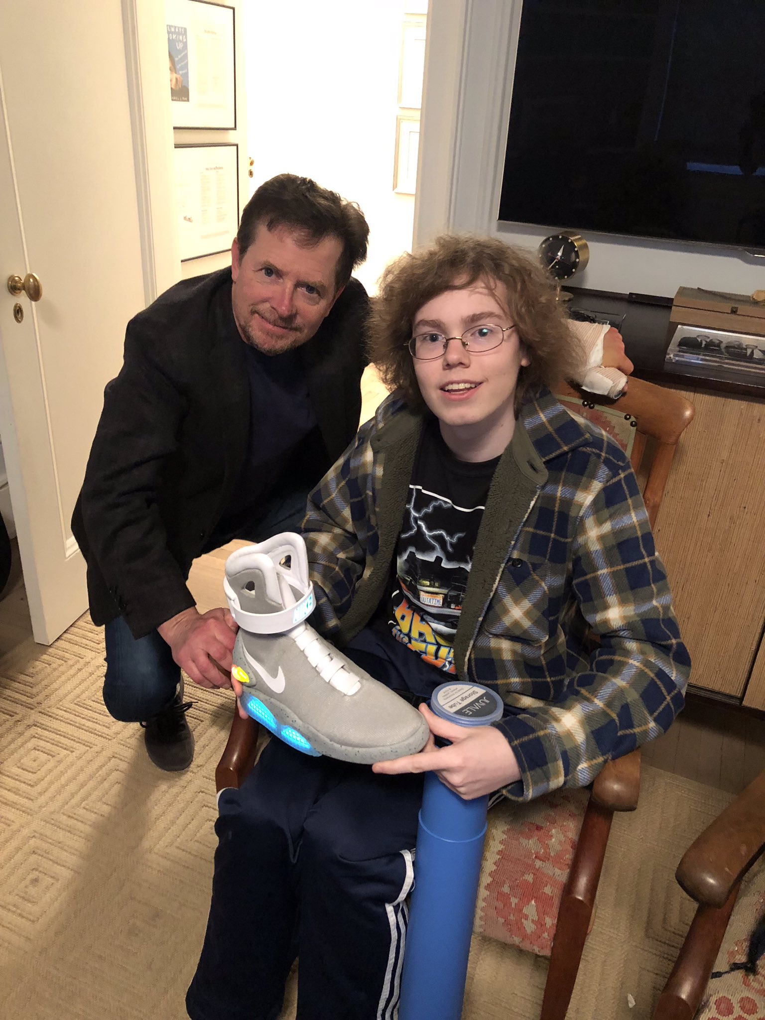 Michael J. Fox on X My friend J.J. from Quincy MA stopped by to check out the Nike Mags and talk some serious BTTF. Fun https t nOriXSgPZc X
