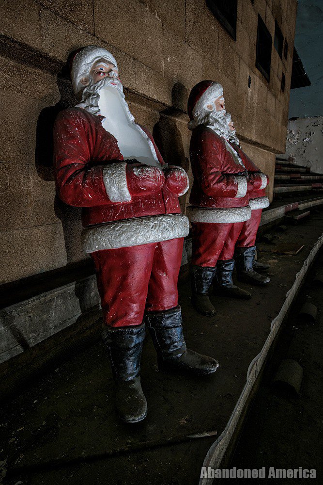 6) Found these Santas in the back of an abandoned theater and they are the stuff of nightmares  http://www.abandonedamerica.us/the-westlake-theatre