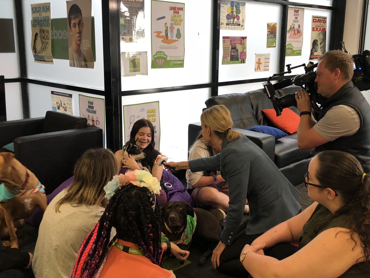eachsch's tweet photo. Great having @TheTodayShow crew visit our @headspace_aus centre in Knox to do a story on their Paws for Thought group, which has therapy dogs that help with #Mentalhealth support 🐶💖 https://t.co/5ZKpxhF2Zz