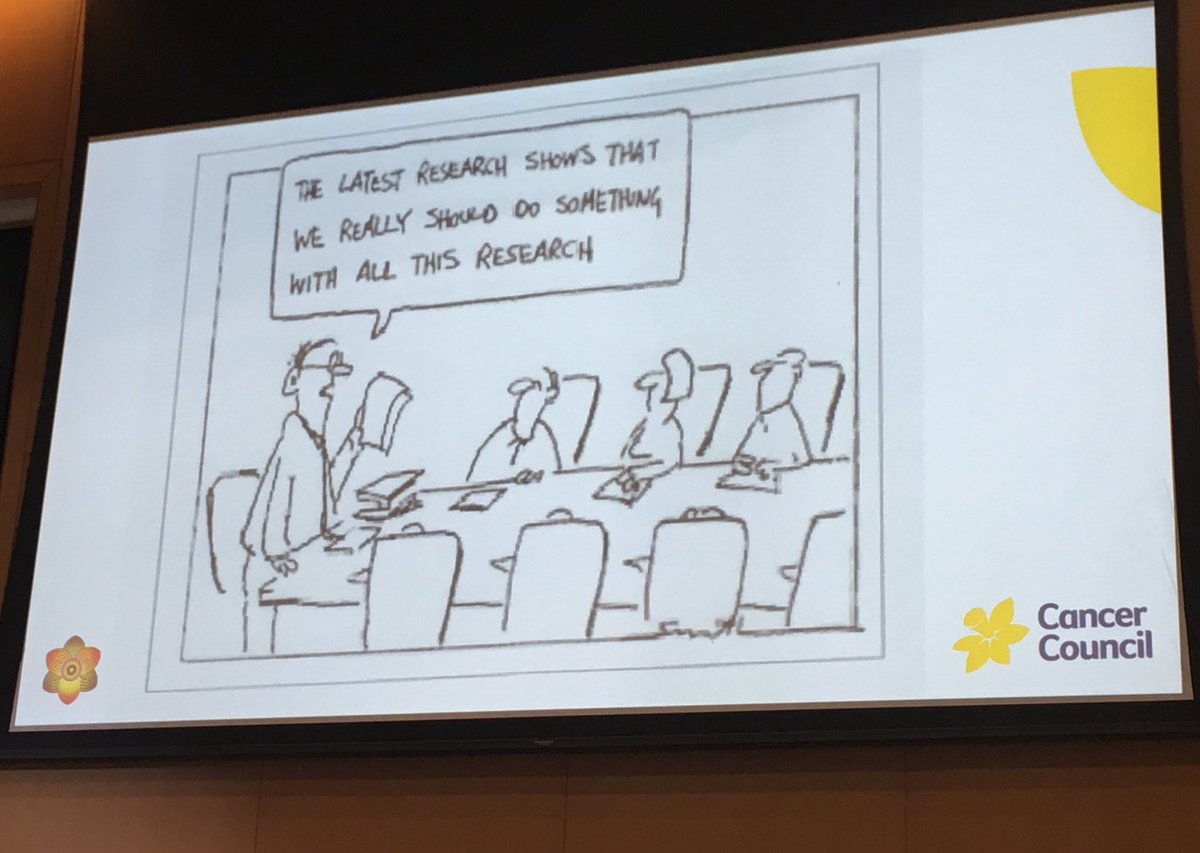 DrPerriTutelman's tweet photo. This cartoon says it all. Dr. Nicole Rankin delivers an important plenary on implementation science in psycho-oncology #ipos18 https://t.co/zSbZPHSiFN