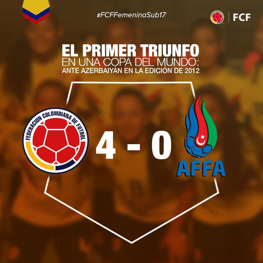 FCFSeleccionCol's tweet photo. #DatoFCF #FCFFemeninaSub17
En el mundial de Azerbaiyán 2012, nuestra Selección consiguió el primer triunfo en una Copa del Mundo: victoria ante el local. https://t.co/nyRrhm4P53
