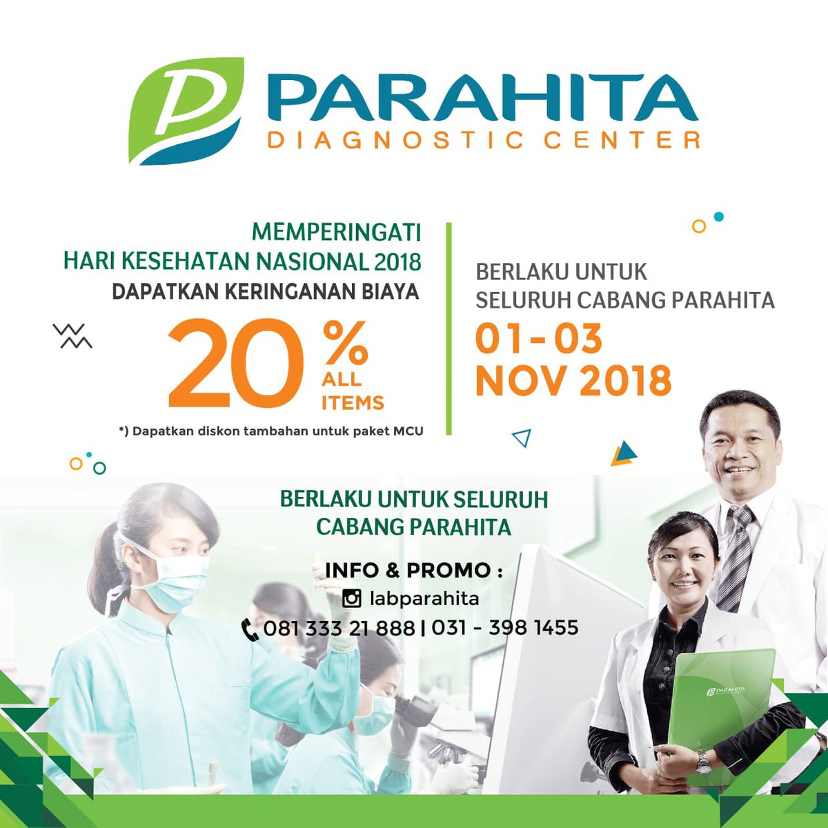 Lab Parahita Gresik On Twitter Dalam Rangka Memperingati Hari Kesehatan Nasional Parahita Diagnostic Center Memberikan Keringanan Biaya Sebesar 20 All Item 01 03 November 2018 Hkn2018 Harikesehatannasional2018 S T Co Lmsgh7jv3o
