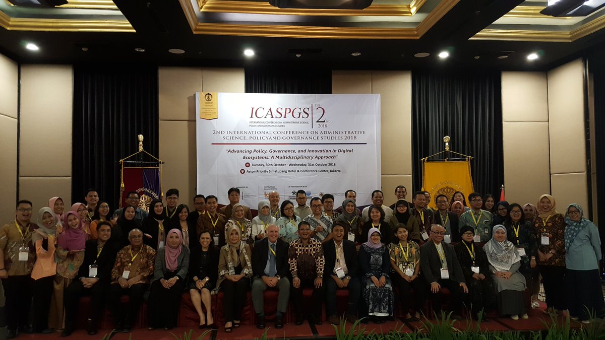 ariowr's tweet photo. Closing ceremony photo session, The 2nd Intl Conf on #administrativescience, #policy and #governancestudies (ICAS PGS) organised by @fia_ui in cooperation with @UCIGPA and @fisipolugm. Jakarta, 30-31 Oct 2018. Profs @MarkEvansACT n @ProfStoker were the keynote speakers. https://t.co/6qDLAZ9hz9