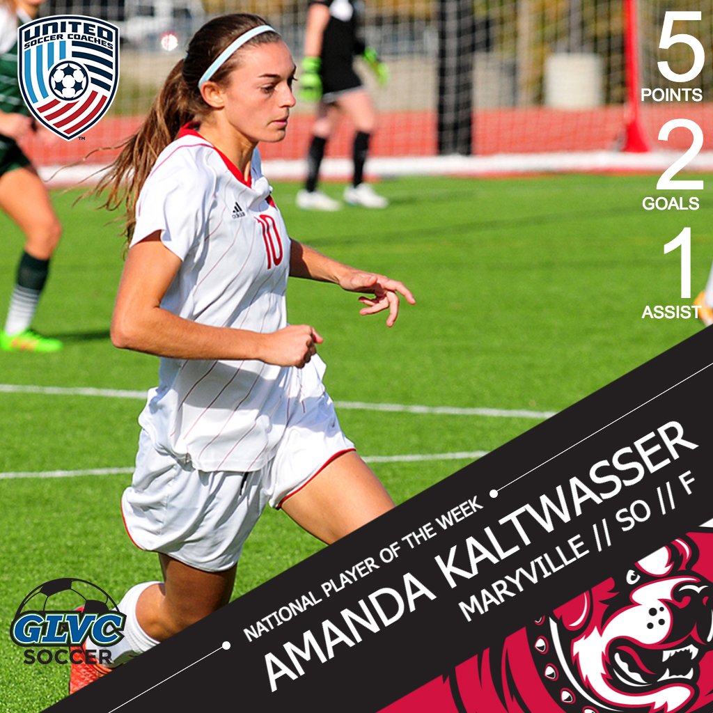 GLVCsports's tweet photo. Congratulations to @MaryvilleSaints' Amanda Kaltwasser for earning the @UnitedCoaches #NCAAD2 Player of the Week honor after going off in her only game a week ago!

AND, she's the first-ever @MUSaintsSoccer standout to be named as such!

📝 https://t.co/vmW6MYY4Qc https://t.co/85FqKyp22h