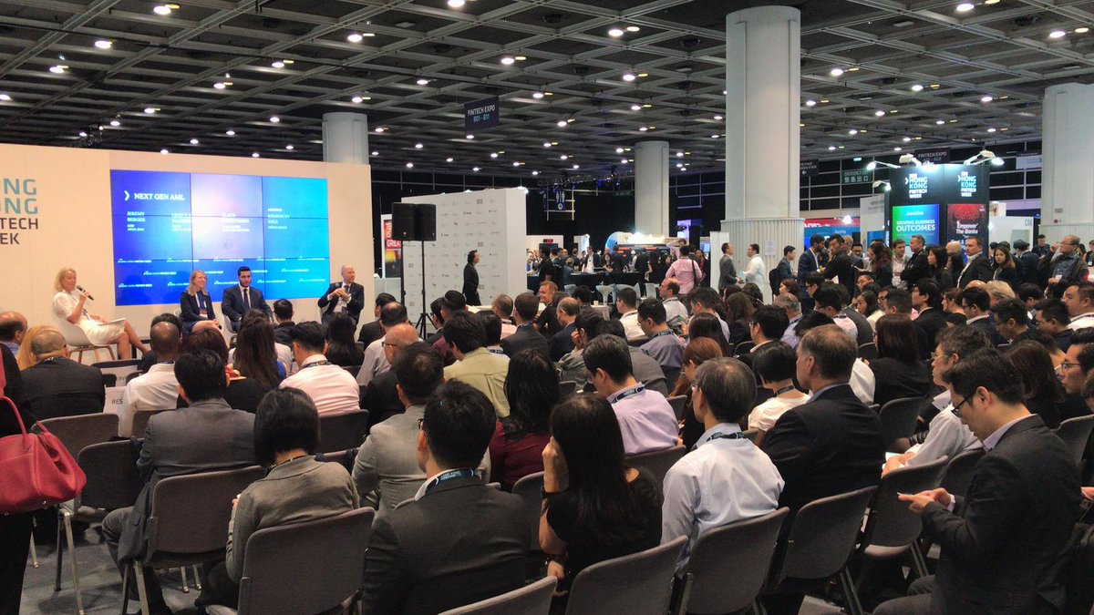 FinTechLabAPAC's tweet photo. Our 2018 Cohort Alumni, Claus Christensen @KYC_Ltd is attracting a crowd at the "Next Gen AML" Panel discussion this morning at #HKFinTechWeek. #fintech #regtech #accenture #FinTechInnovationLabAPAC https://t.co/nfhjGrqvcC