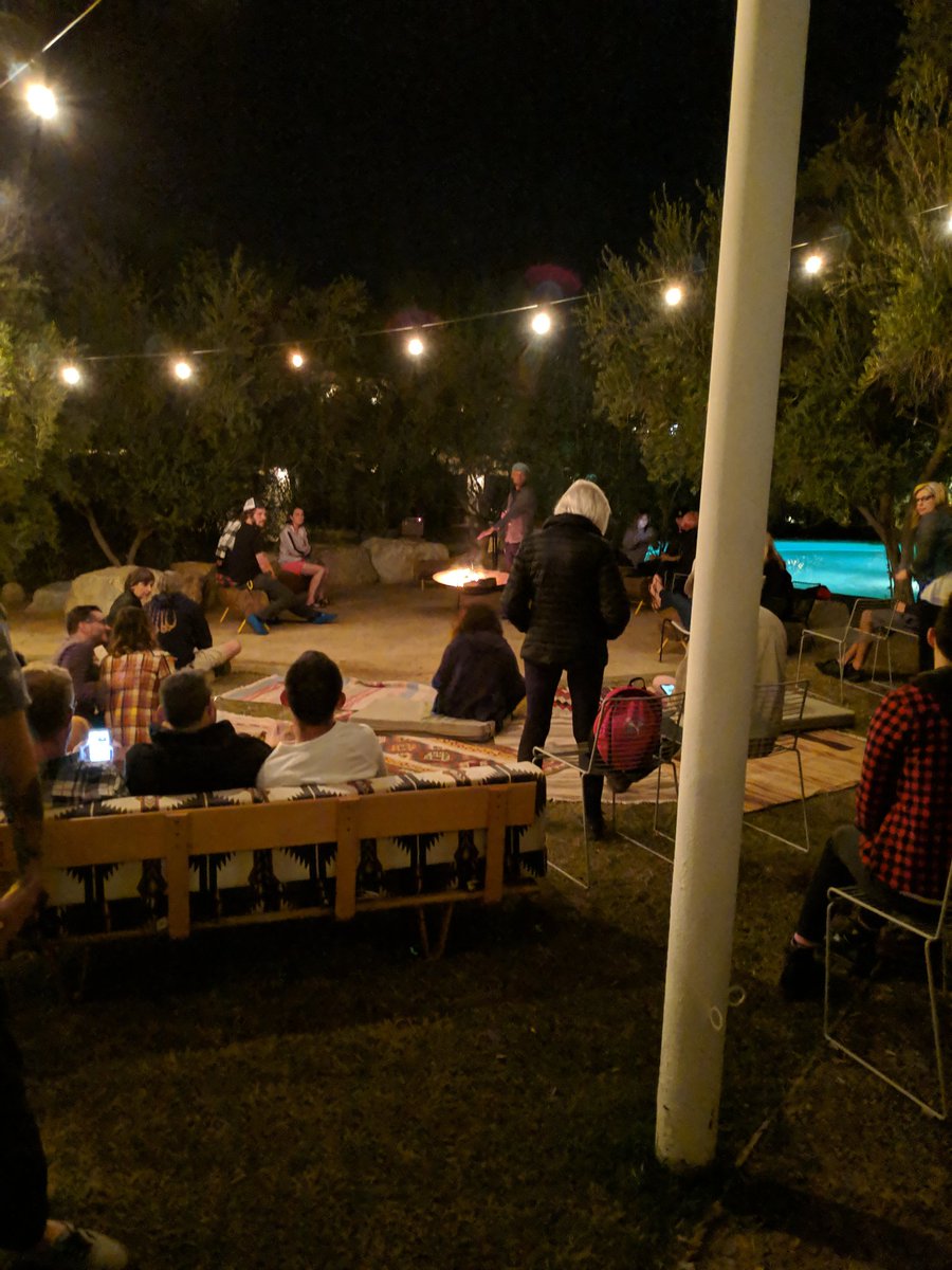 jshgdmn's tweet image. spooked crowd at the Ace Hotel in Palm Springs listening to @KenLayne tell some @Desert_Oracle ghost stories around the campfire
