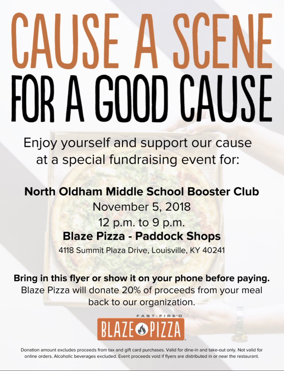 NOMSBoosterClub's tweet photo. Come support NOMS Booster Club at Blaze Pizza 11/5 from 12-9! https://t.co/BVqrBGYiO6