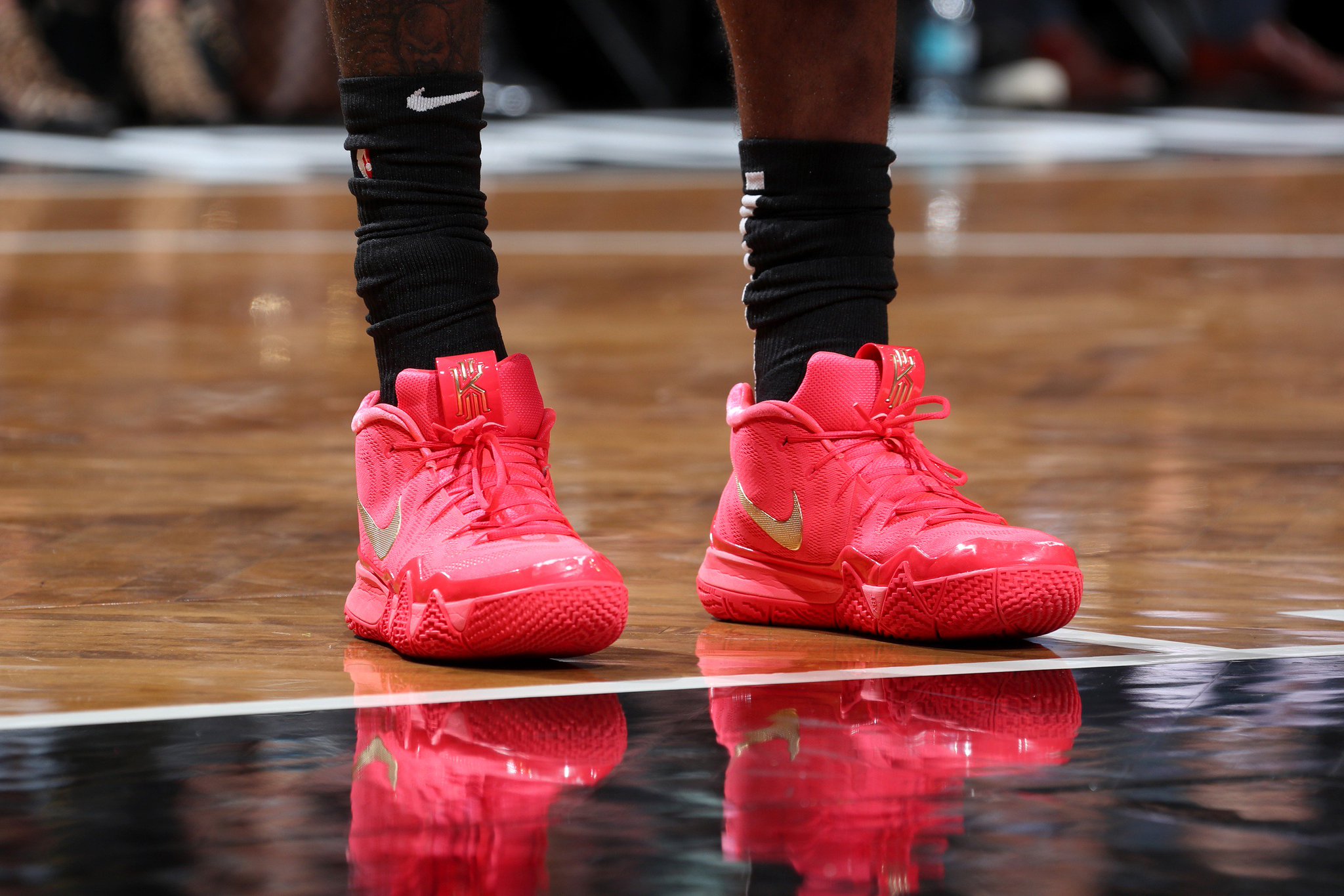 Kyrie 4 red clearance carpet on feet