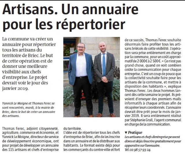 thomasferec (@thomasferec) on Twitter photo Un #annuaire des #artisans pour aider les habitants de #briec à trouver la perle rare. Une initiative rendue possible grâce à la chambre de #métiers du #Finistere <a href="/ArtisanatFR/">Artisanat de France</a> Un #annuaire des #artisans pour aider les habitants de #briec à trouver la perle rare. Une initiative rendue possible grâce à la chambre de #métiers du #Finistere <a href="/ArtisanatFR/">Artisanat de France</a>