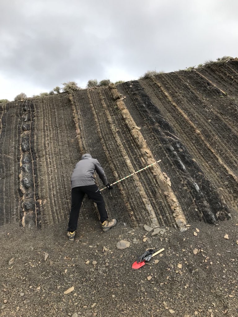 lobefringe's tweet photo. Under brooding skies, the @lobefringe team get to work on the deepwater rocks of the Neuquen Basin, 🇦🇷. Thanks @sedresq for the logging sheets! 🙌🏻🙌🏾 #Lobe3 #TeamworkMakesTheDreamWork #LotsOfRocks https://t.co/qEm5LUbQgg