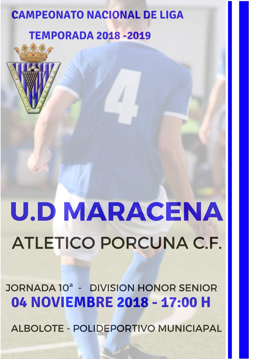 ⚽ ¡ PRÓXIMO PARTIDO DE LIGA !  ⚽

🆚 Atletico Porcuna C.F  @AtcoPorcunaOfic  

📅Domingo, 04/11    ⏱17:00     
🏟 Albolote,Polideportivo Municipal  
    
#VamosMaracena    
#DivisiónHonorSenior