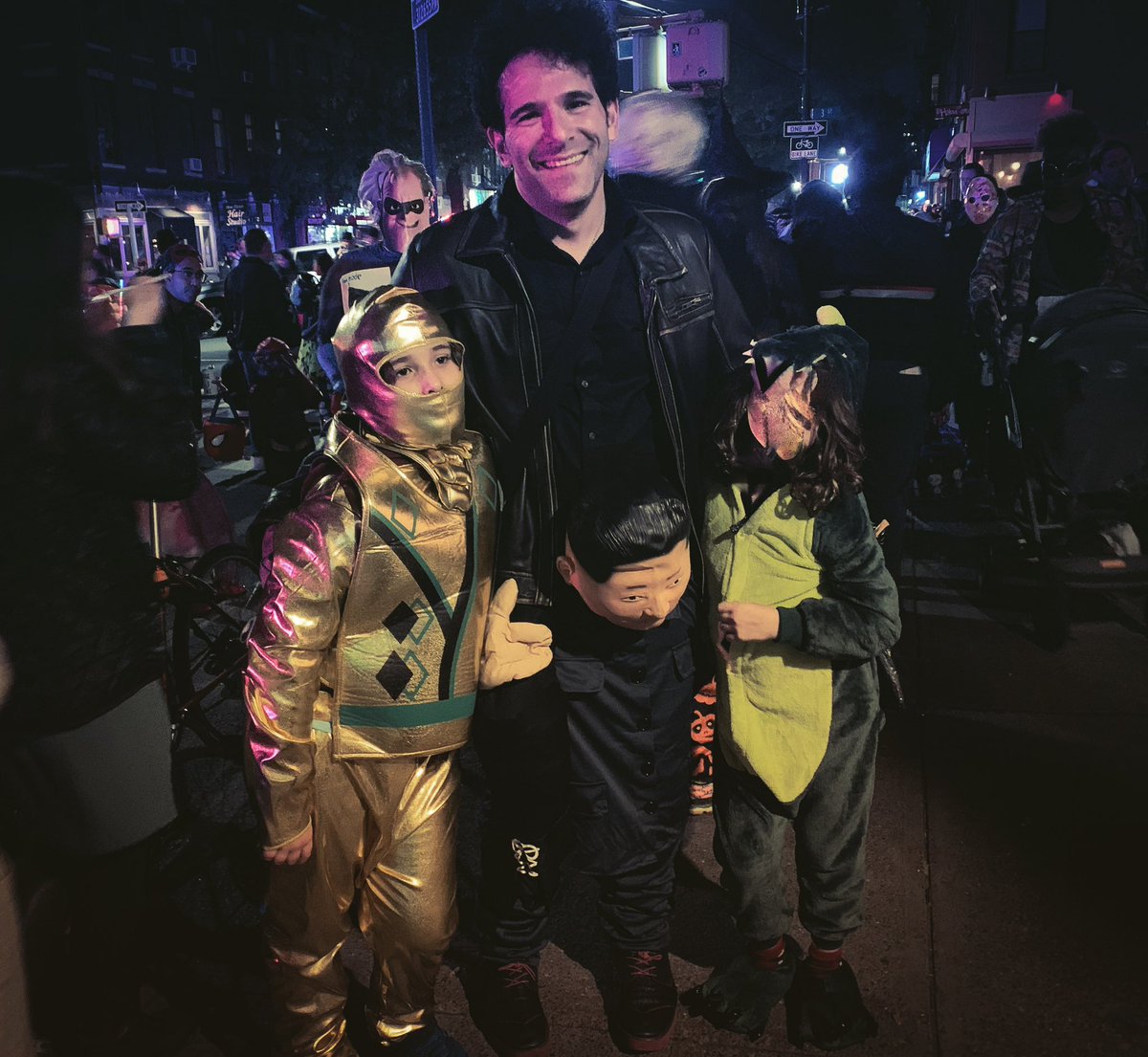 joshnelsonmusic's tweet photo. A #ninja, a #dragon, and #KimJongUn walk into a bar... #HappyHalloween2018 #daddyftw https://t.co/nfwsqxirPR