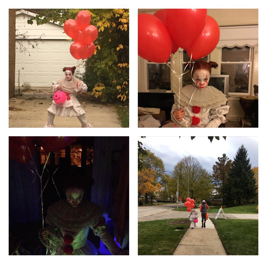 jhnnkt's tweet photo. #EmmyWise the clown round 2 🤡 she just loves @ITMovieOfficial so much she had to be #PennyWiseTheClown for Halloween two years in a row 🎈🎃#EmmyBoo #IT #HappyHallloween2018 #WeAllFloatDownHere @Billskarsgard_ https://t.co/ro9hVI3Xg4