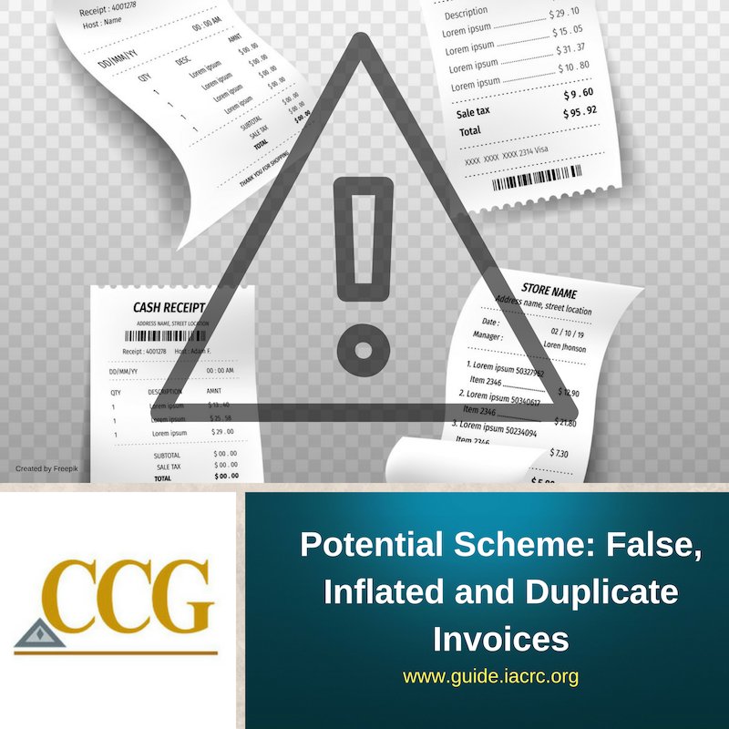 Duplicate, false or inflated invoices often are used to generate funds for bribe payments. Get to know more of this schemes on - Potential Scheme: False, Inflated and Duplicate Invoices buff.ly/2zsf1Td  #Falseinvoices #fraud #CCGFraudalert #CFE #CCG