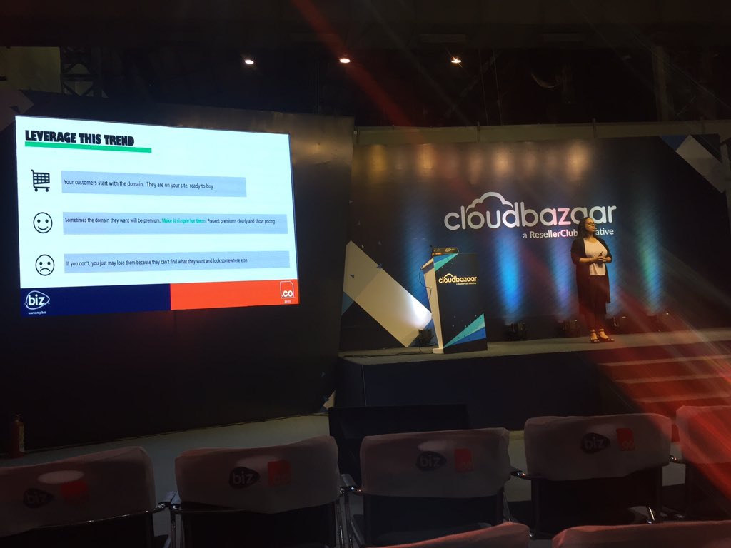 dotCO's tweet image. Crystal Peterson, Director of Registry Services at Neustar, on how you can leverage premium domain names at #CloudBazaar2018. #domainnames