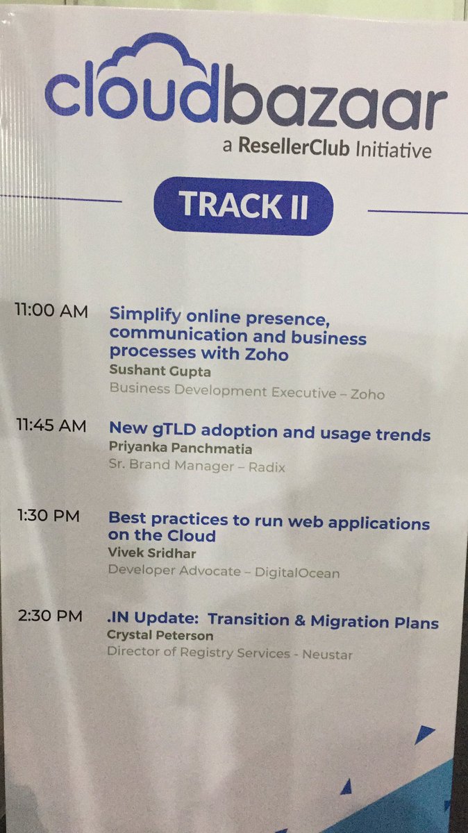 mydotbiz's tweet image. Lots more coming up at #CloudBazaar2018
Join us at 2:30 pm for a workshop by Crystal Peterson - Director, Registry Services, Neustar