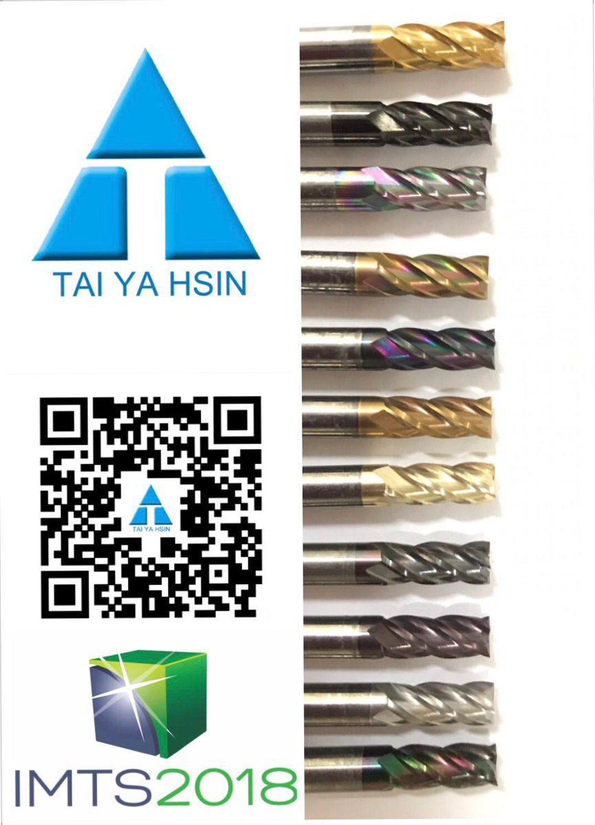 taiyahsin's tweet photo. TAI YA HSIN technology-Taiwan. Precision cutting tools professional manufacturing. 👉2018 IMTS CHICAGO, USA
👏Major products carbide end mill, drill, reamer, chuck, arbor, collet, accessories. https://t.co/gLniAC2Mfp