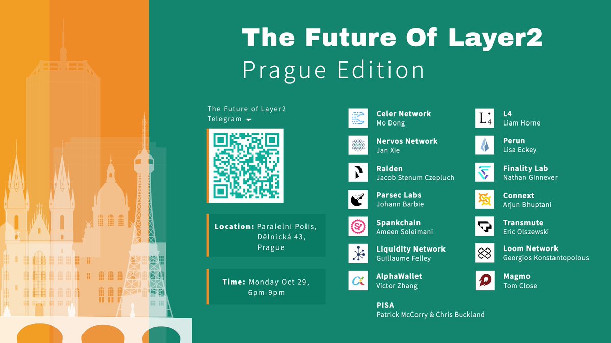 Video recap of the #Layer2 night in #Prague youtube.com/watch?v=htyJrK… Thanks for joining us! 
￼<a href="/finalitylabs/">Finality Labs</a> ￼<a href="/raiden_network/">Raiden Network</a> ￼<a href="/SpankChain/">SpankChain</a> ￼<a href="/liquiditynet/">Liquidity.Network</a> ￼<a href="/ConnextNetwork/">Connext</a> ￼<a href="/loomnetwork/">Loom Network</a> <a href="/CelerNetwork/">CelerNetwork</a> ￼<a href="/NervosNetwork/">Nervos.bit</a> <a href="/L4ventures/">L4</a> <a href="/PerunNetwork/">Perun Network is now PolyCrypt</a> <a href="/paddykcl/">OLD ACCOUNT PATRICK MCCORRY</a> @hrdwrknvrstps