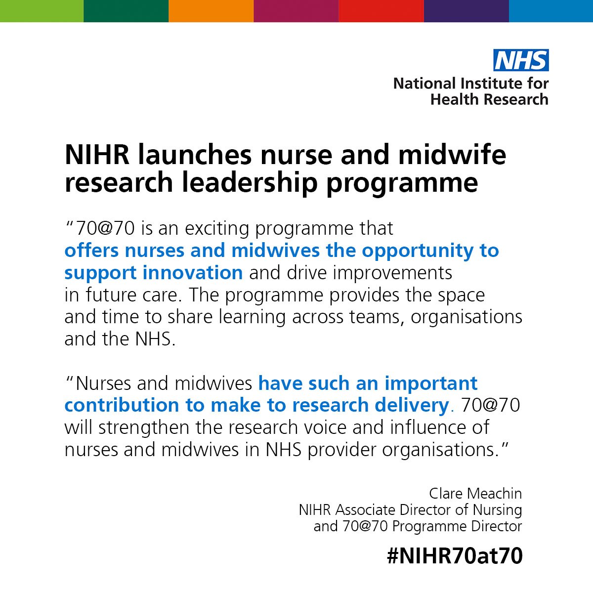 Open for applications! The brand new #NIHR nurse and midwife leadership programme bit.ly/NIHR70at70 #NIHR70at70 #clinicalresearch #CRNurse @FNightingaleF @TheQNI @NHSRDForum