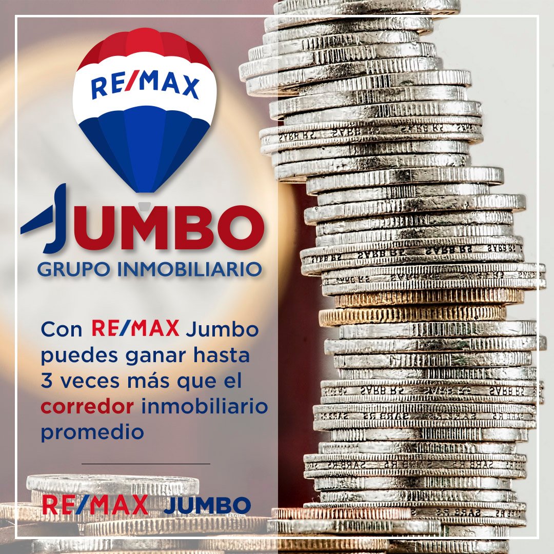 Forma parte de nuestra familia en #RemaxJumbo y obtén la oportunidad de contar con los mejores beneficios económicos del mercado inmobiliario