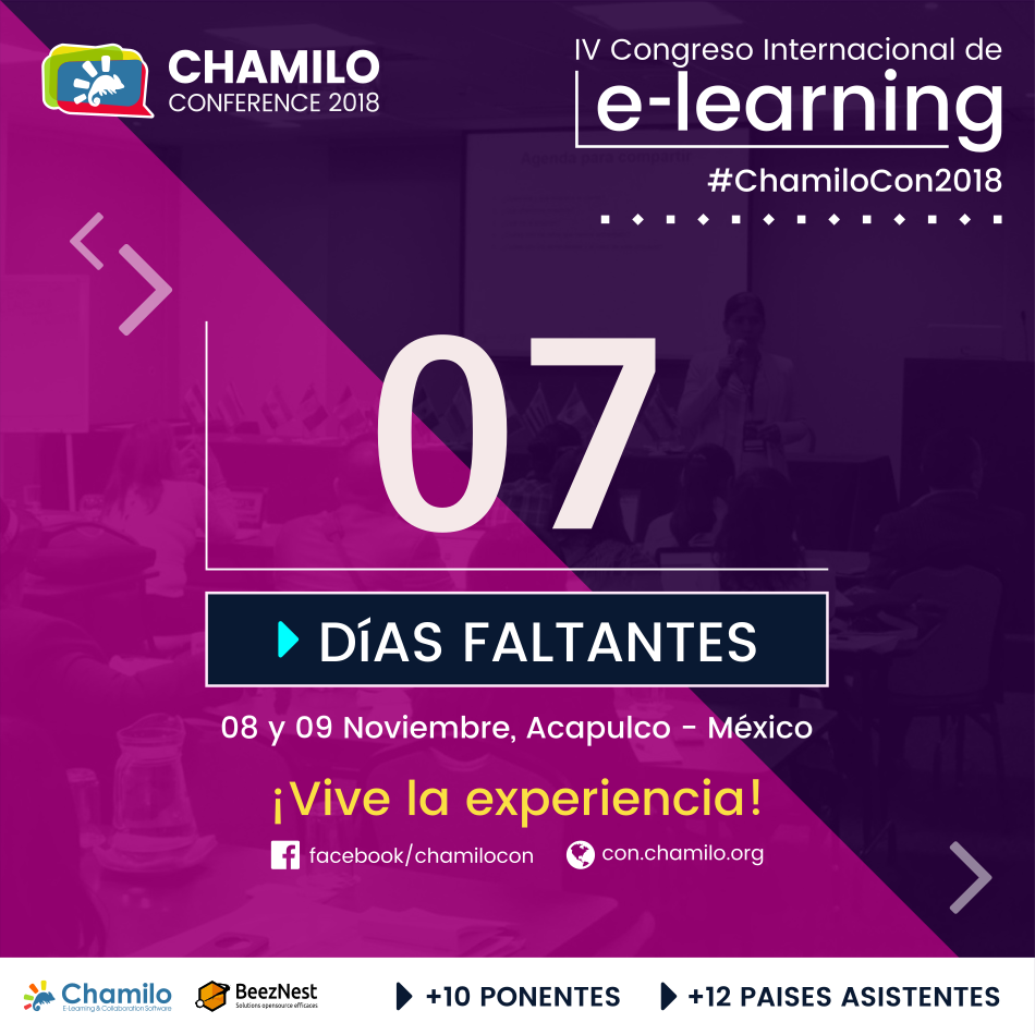 beeznestla's tweet photo. 🕗 CUENTA REGRESIVA ¡Vamos a #ChamiloCon Acapulco - México! ¡Inscríbete Hoy! ➡️ https://t.co/NChGNecty8 #congreso #elearning. Diamond Sponsor @beeznestla @chamilonoticias https://t.co/enOS47V40v
