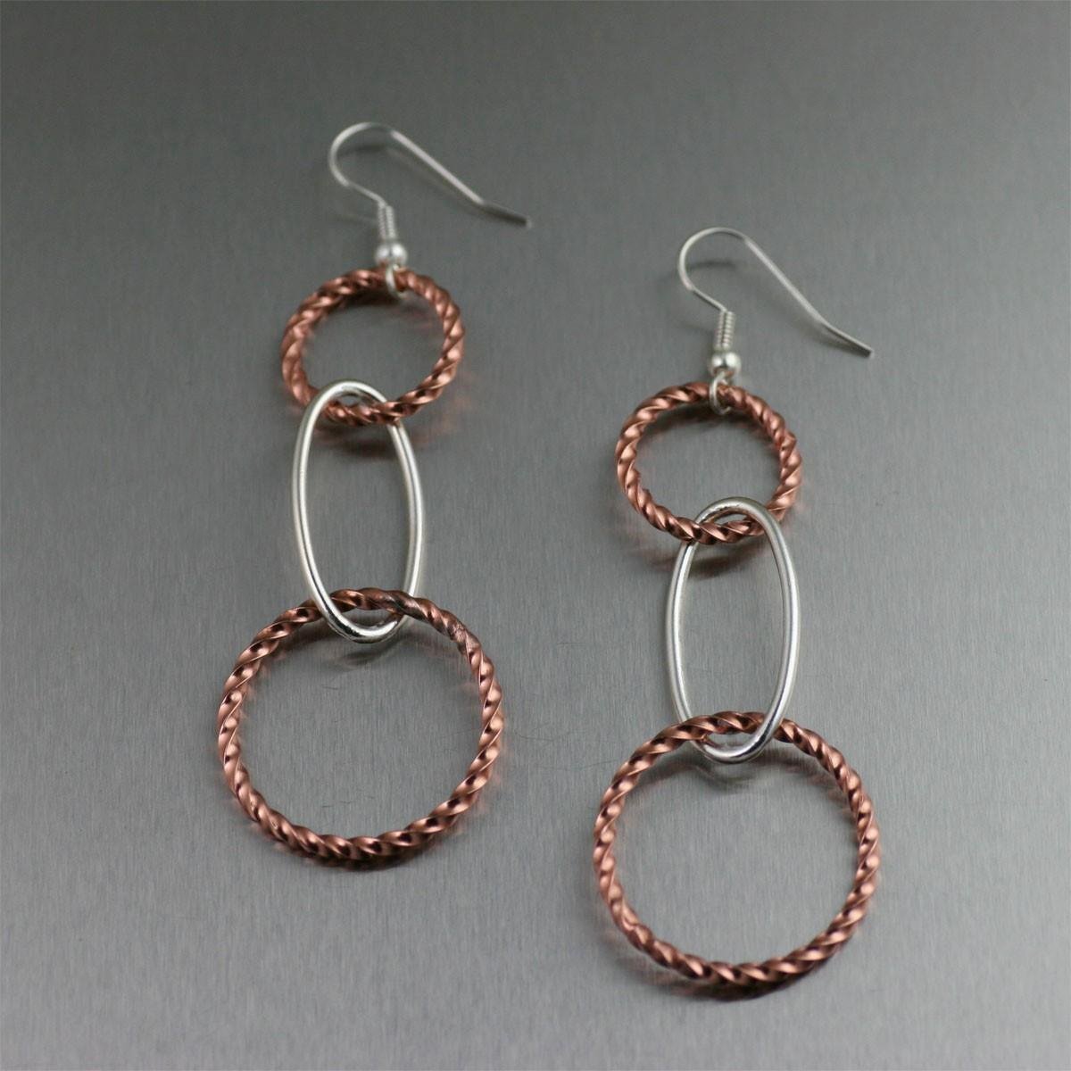 Attractive Two-Tone Copper Silver Drop Earrings  Offered on #ILoveCopperJewelry #7thAnniversary #chic ilovecopperjewelry.com/two-tone-coppe…