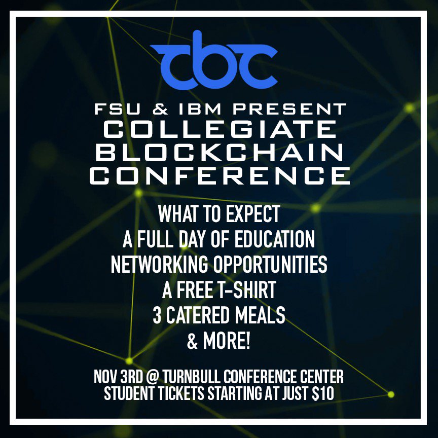 OEVforBusiness's tweet image. Just a few more days until the @CollegeBChain Conference. This is one of the first conferences of its kind at @floridastate so you don't want to miss. Get your tickets now! collegeblockchain.org